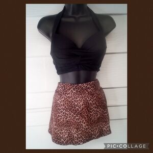 Black top leopard bottoms two-piece swimsuit